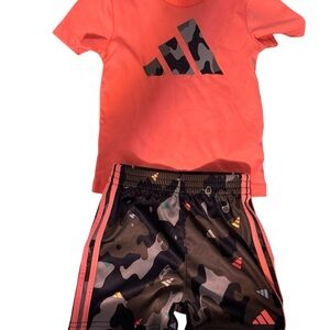 Adidas Orange Tee and Camo Shorts Set
